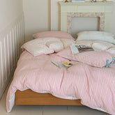 Josie Bow Tied Striped Bedding Set - Pink